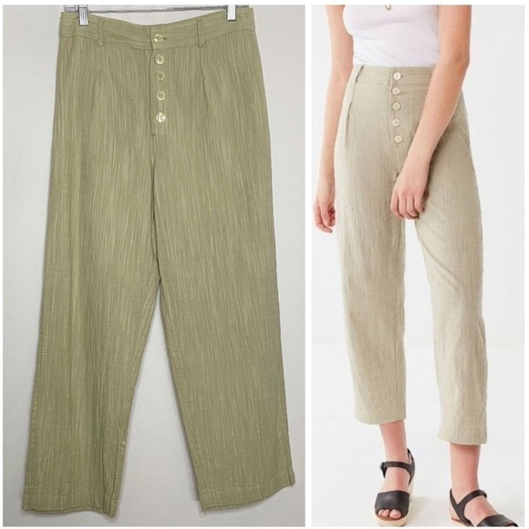 Urban Outfitters Maria Button Front High Rise Cropped Tapered Trousers Pants - Picture 1 of 11